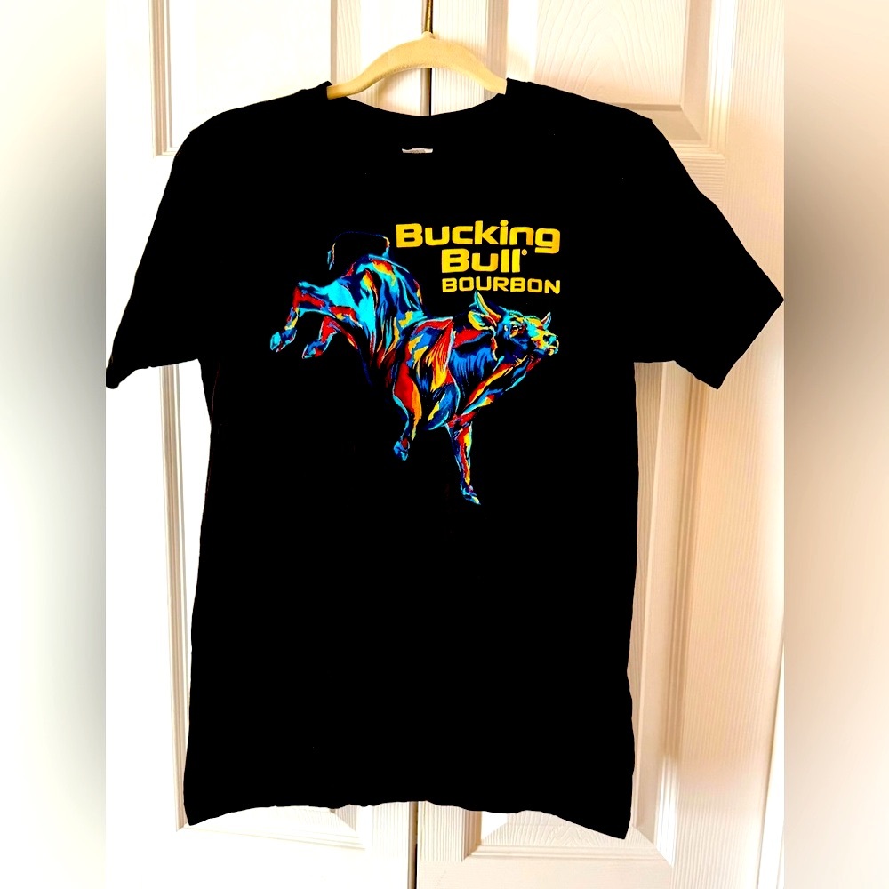 Tultex Classic Black T-Shirt with Neon Bull, Size Small